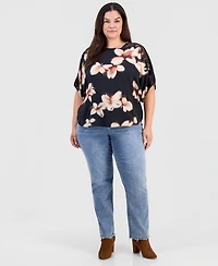 Democracy Plus Inset Lace Dolman Floral Blouse