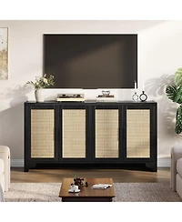 gaomon 62 Inches Rattan Sideboard Buffet Cabinet, 4-Door Kitchen Storage Cabinet with Shelves