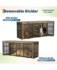 homfan Heavy Duty Wooden Dog House Furniture, Double 3-in-1 Kennel, Multifunctional End Table Tv Stand, Adjustable Feet