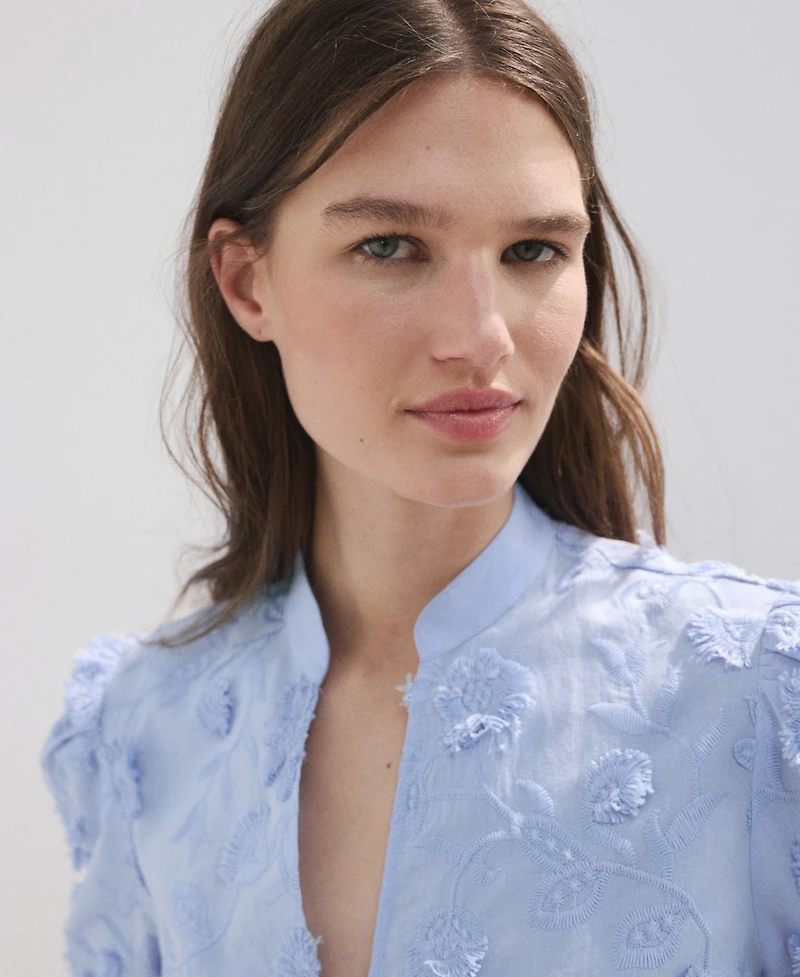 Mango Women's Embroidered Puff-Sleeve Blouse