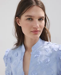 Mango Women's Embroidered Puff-Sleeve Blouse