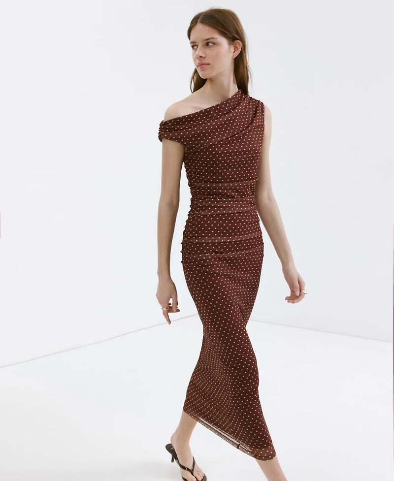 Mango Women's Fitted Polka-Dot Midi Dress