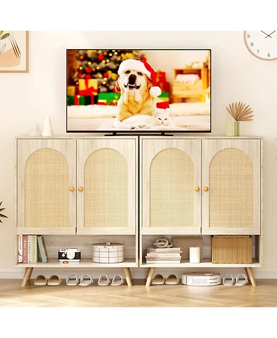 gaomon Set of 2 4-Tier Rattan Shoe Cabinets with Woven Doors and Adjustable Shelves