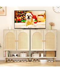 gaomon Set of 2 4-Tier Rattan Shoe Cabinets with Woven Doors and Adjustable Shelves