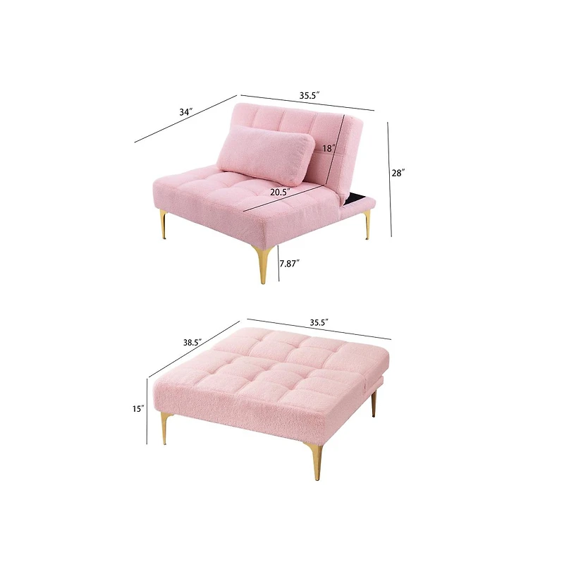 Rainsken Convertible Sofa Bed Futon With Gold Metal Legs Teddy Fabric