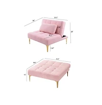 Rainsken Convertible Sofa Bed Futon With Gold Metal Legs Teddy Fabric