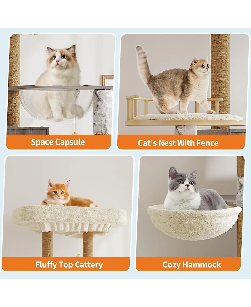 homfan Cat Tree with Hidden Litter Box Enclosure, Multi-Level Tower, Large Perch, Sisal Scratching Posts, Condo and Hammock.