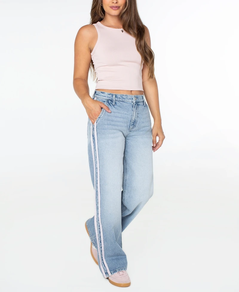 Celebrity Pink Juniors' Side-Striped Wide-Leg Jeans