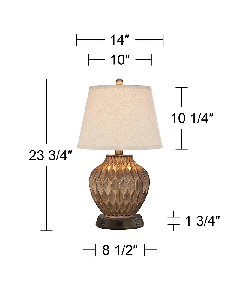 360 Lighting Accent Table Lamp with Usb and Ac Power Outlet Workstation Charging Base High Warm Bronze Drum Shade Living Room Desk