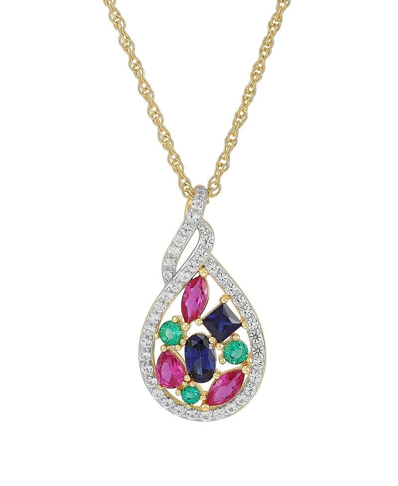 Macy's Multi-Gemstone (1-7/24 ct. t.w.) Pendant Necklace in 14k Yellow Gold-Plated Sterling Silver
