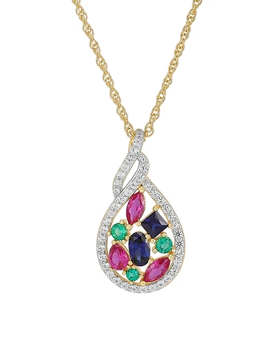 Macy's Multi-Gemstone (1-7/24 ct. t.w.) Pendant Necklace in 14k Yellow Gold-Plated Sterling Silver