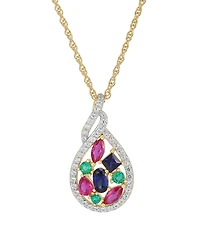 Macy's Multi-Gemstone (1-7/24 ct. t.w.) Pendant Necklace in 14k Yellow Gold-Plated Sterling Silver