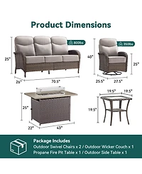 Pocassy Cushion Patio Furniture Set with Fire Pit Table, High Back Swivel Rocker Chairs Outdoor Couch, Wicker Conversation