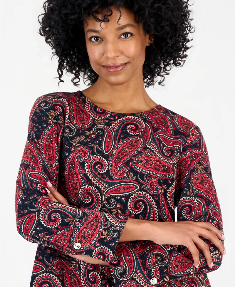 Nautica Women's Paisley Roll-Cuff Blouse