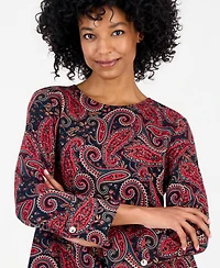 Nautica Women's Paisley Roll-Cuff Blouse