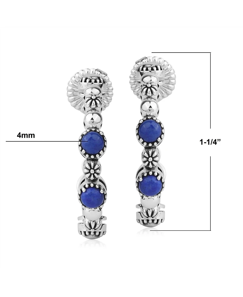 American West Jewelry Sterling Silver Lapis 1 Inch Concha Hoop Earrings