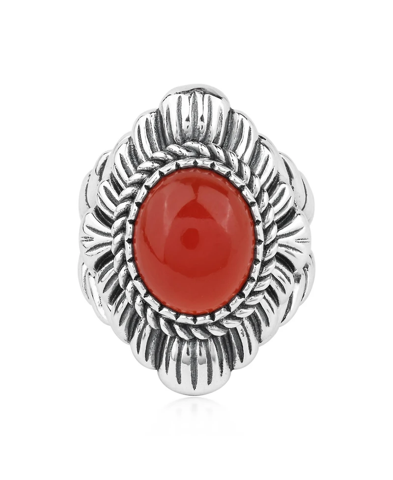 American West Jewelry Sterling Silver Red Onyx Oval-Cut Rope Scallop Design Ring