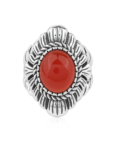 American West Jewelry Sterling Silver Red Onyx Oval-Cut Rope Scallop Design Ring