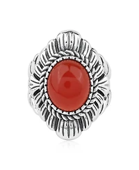 American West Jewelry Sterling Silver Red Onyx Oval-Cut Rope Scallop Design Ring