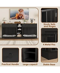 Large Double Dog Crate Furniture, Wooden Indoor Kennel with Divider, 4 Drawers and Shelves for Two Medium or Dogs