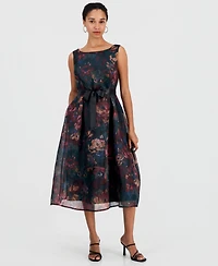Connected Women's Floral-Print A-Line Midi Organza Dress