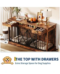 homfan Homfan Double Dog Crate Furniture with Divider, Sliding Doors, Drawers & Shelves for Large & Medium Dogs