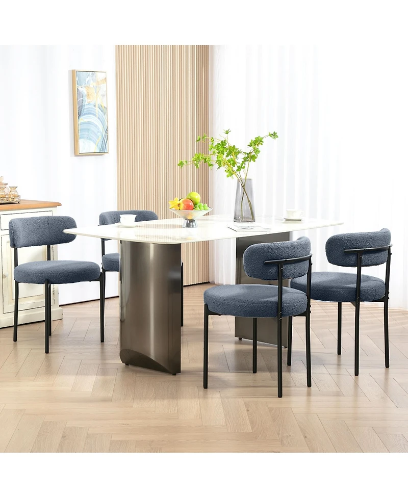 Homcom Boucle Dining Chairs with Curved Backrest, Kitchen Chairs