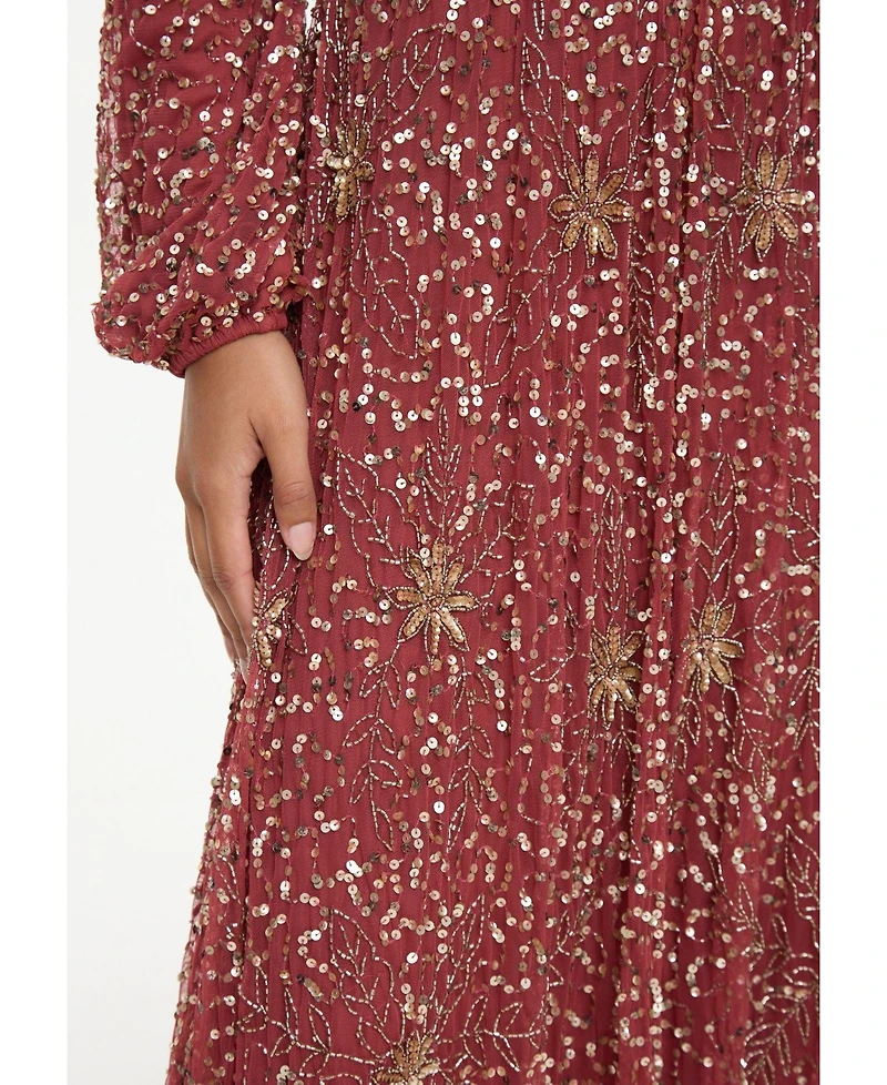 Maryisa Women's Modest Embellished Sequins A-Line Dress