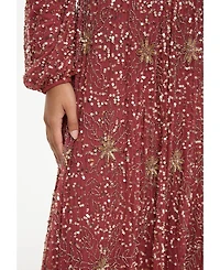 Maryisa Women's Modest Embellished Sequins A-Line Dress