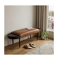 HomeRoots Warm Leather And Solid Wood Bench