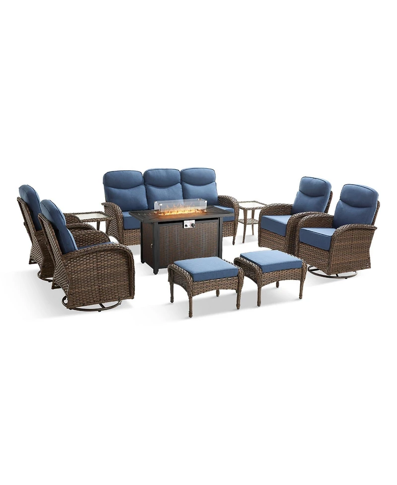 Pocassy Patio Furniture Set with 6-Inch Thick Cushions, Outdoor Couch and Swivel Rocker Chairs, Wicker Conversation for Porch Deck