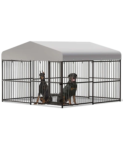 homfan Outdoor Dog KennelFoot Gray Heavy Duty Dog House with Uv Resistant Waterproof Roof and Anti Rust Welded Wire for Medium and Large Dogs