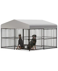 homfan Outdoor Dog KennelFoot Gray Heavy Duty Dog House with Uv Resistant Waterproof Roof and Anti Rust Welded Wire for Medium and Large Dogs