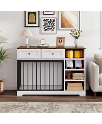 homfan Dog Crate Furniture, 47 Inch Wooden Indoor Kennel Tv Stand with 2 Drawers and 4 Shelves for Medium and Large Dogs