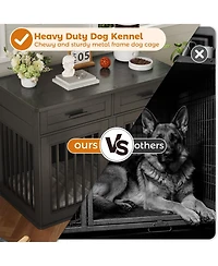 homfan Dog Crate Furniture Wooden Heavy Duty Indoor Kennel, Storage Drawers