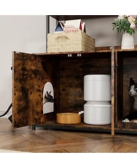 homfan 52" Cat Litter Box Enclosure with Storage Shelves and Double Doors, Modern Wooden Cabinet, Scratch Pad.
