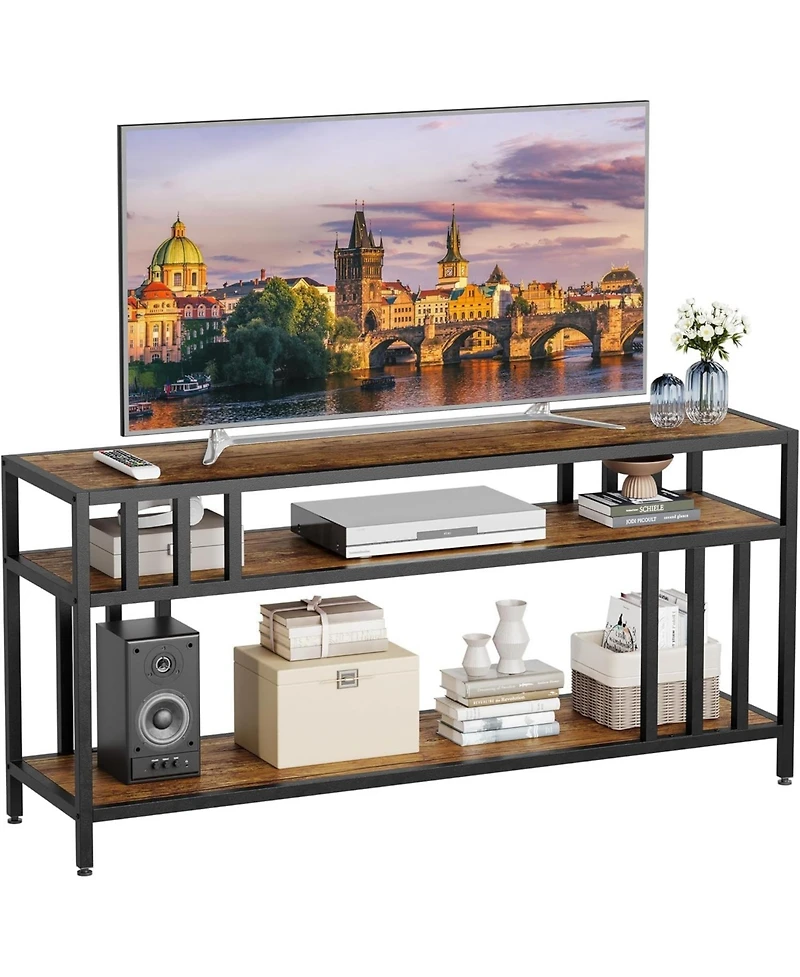 gaomon 58" Tv Stand for TVs up to 65", Entertainment Center with 3-Tier Open Shelves and Metal Frame