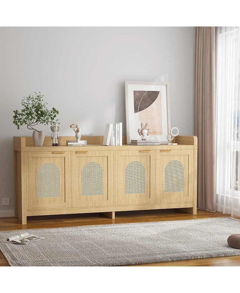 gaomon 61.5" Mid-Century Rattan Tv Stand for TVs up to 65", Entertainment Center with Glass Doors and Storage Cabinets