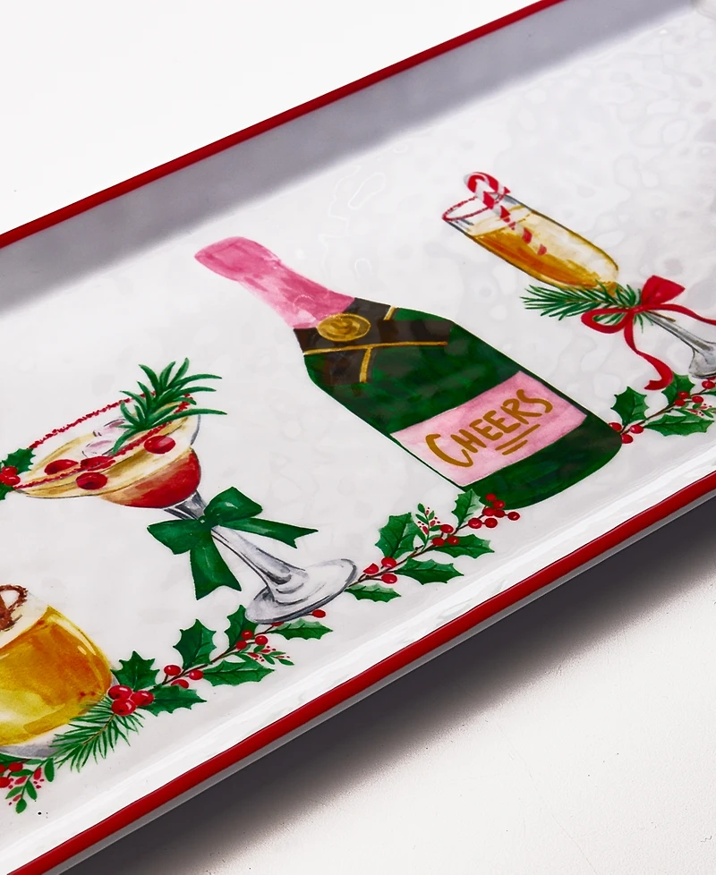 Tinsel And Frost Melamine Cocktail-Print Tray, Set of 2
