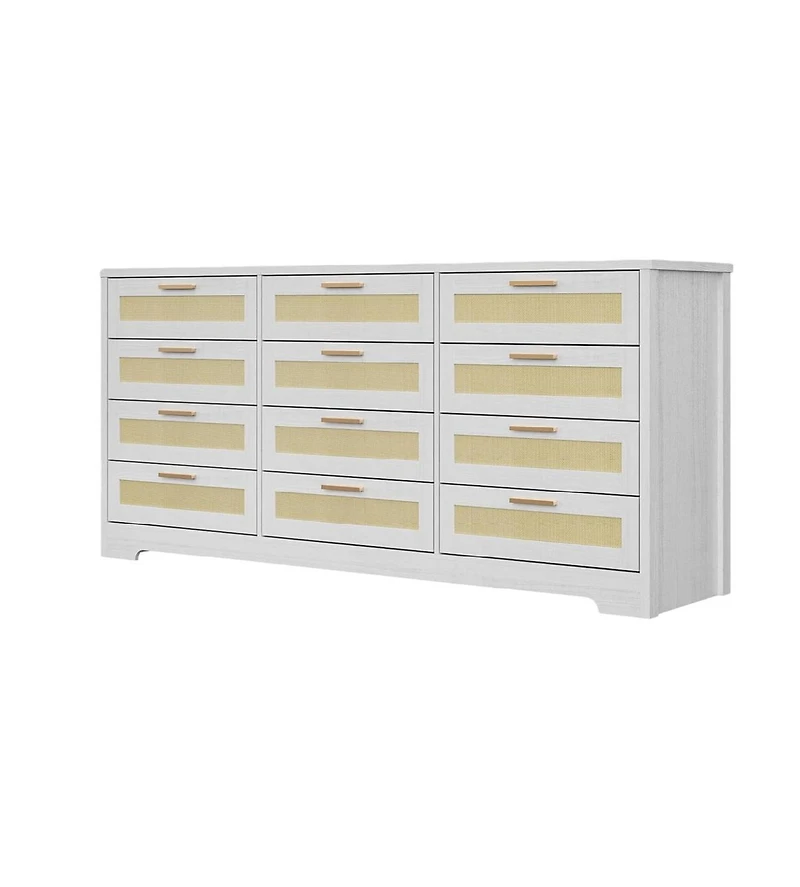 gaomon Modern Rattan Wood Dresser with 12 Drawers for Bedroom Storage
