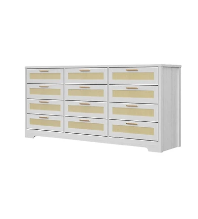 gaomon Modern Rattan Wood Dresser with 12 Drawers for Bedroom Storage