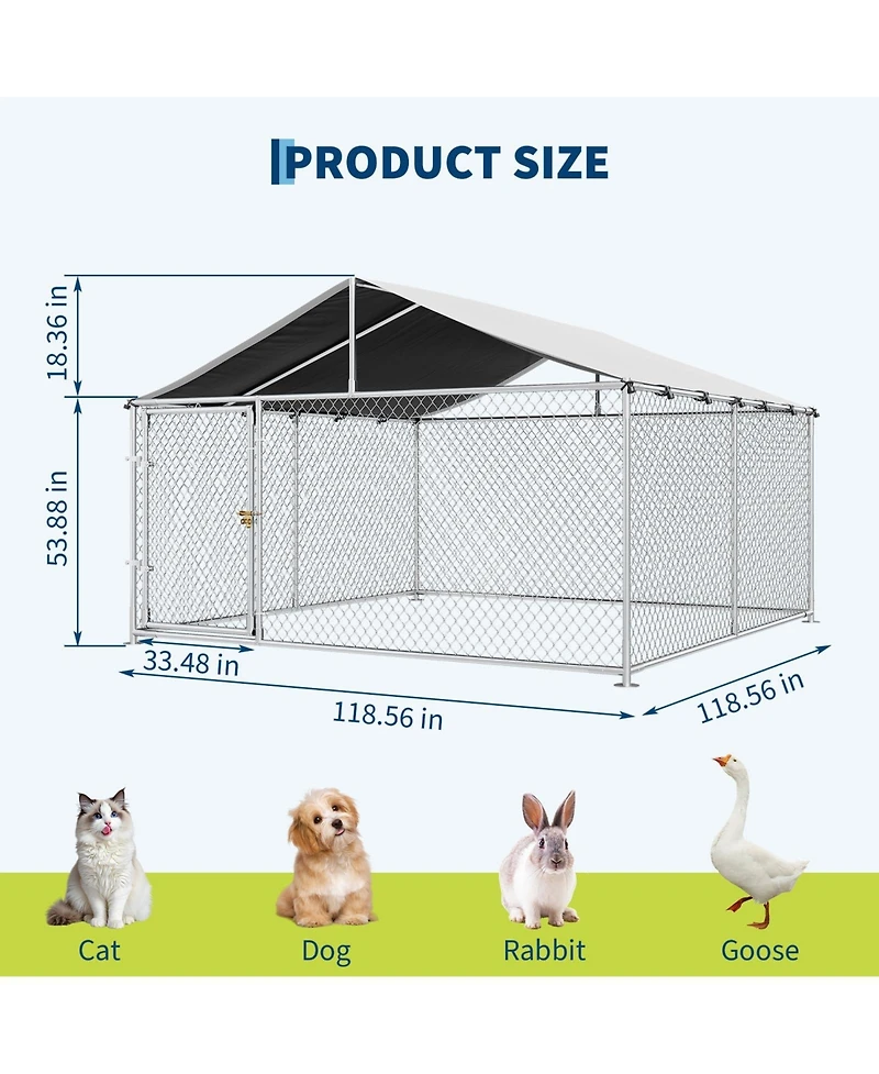 homfan Large Outdoor Kennel with Roof, Heavy Duty Steel Fence for Yard, Farm and Camping