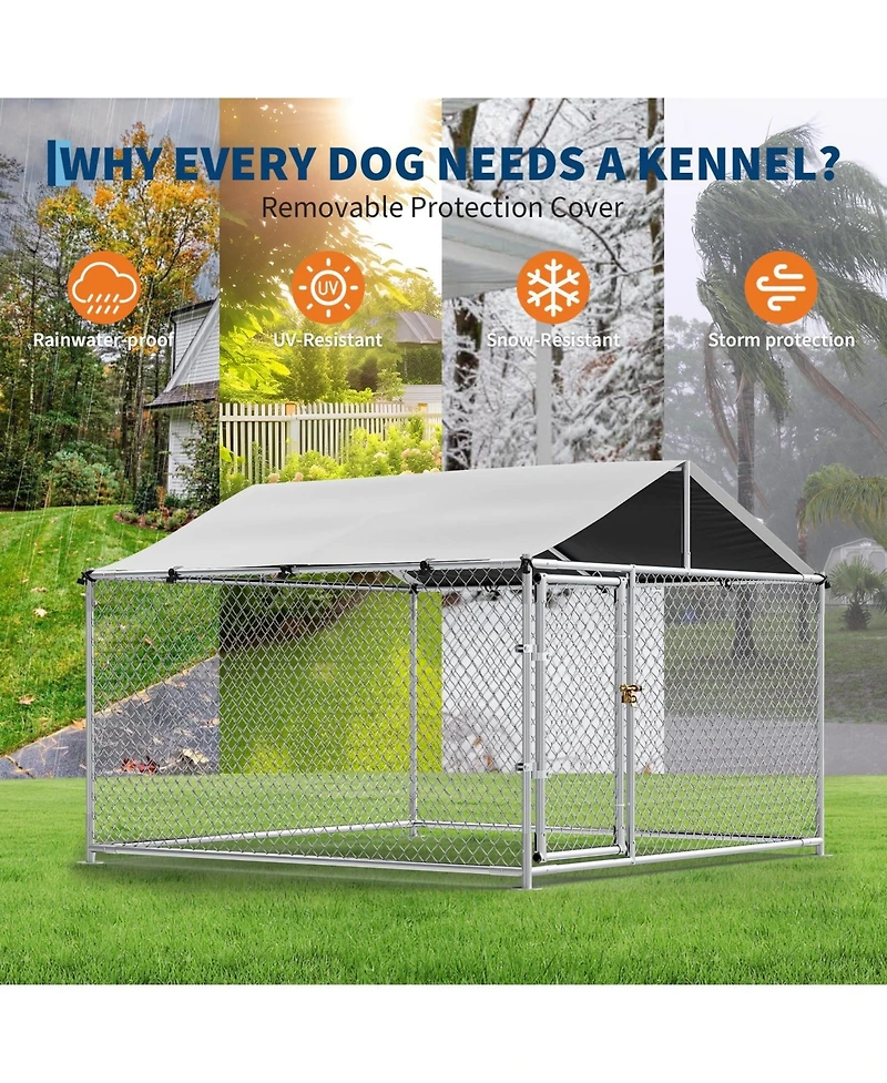 homfan Large Outdoor Kennel with Roof, Heavy Duty Steel Fence for Yard, Farm and Camping