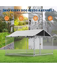 homfan Large Outdoor Kennel with Roof, Heavy Duty Steel Fence for Yard, Farm and Camping