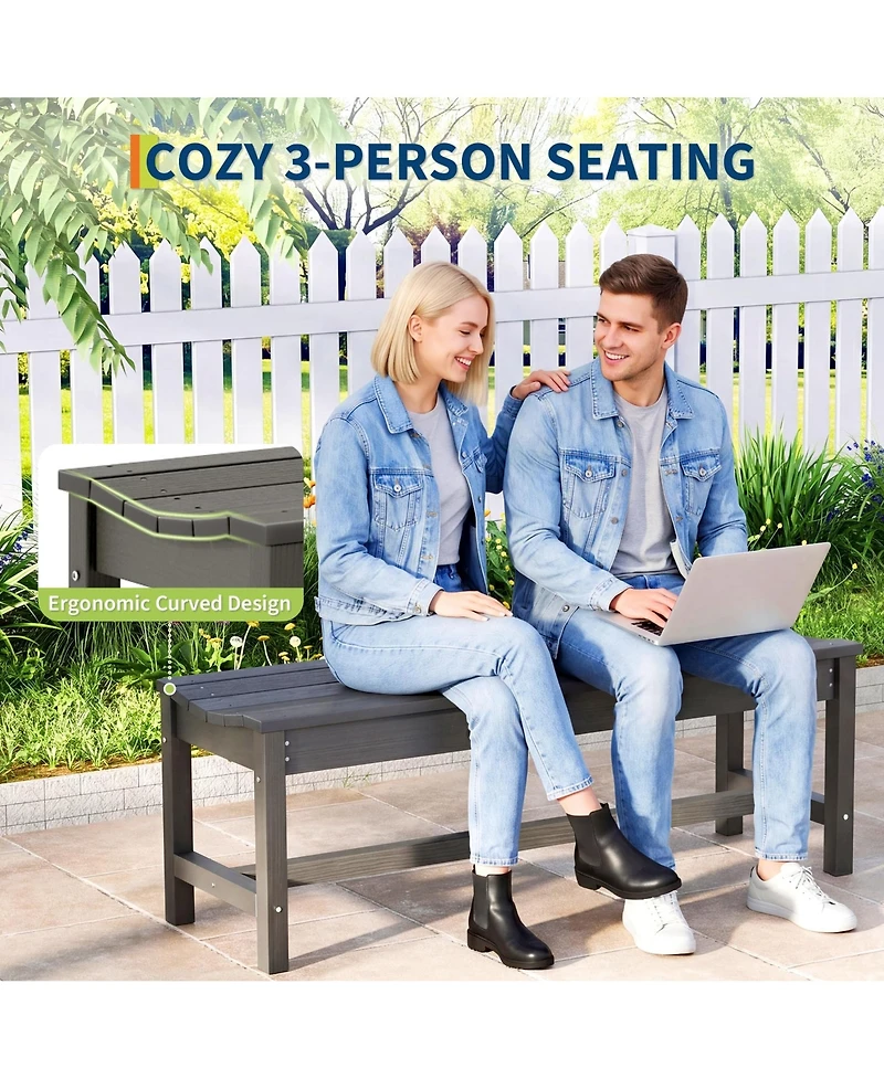 homfan Sturdy Hdpe Outdoor Bench for 2, Curved Backless Heavy Duty Seating, Weatherproof, 800lbs Capacity, Perfect for Patio, Porch, Park, Entryway