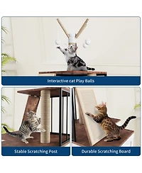 homfan Multi-Level Wooden Crate with Storage Tall House with Hidden Litter Box, Scratching Post, Play Area, L-Shaped Design, Easy Clean Indoor Kennel.
