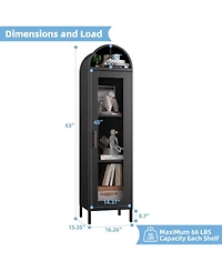 Boyel Living 63" Metal Arched Bookcase with Glass Doors, Tall Display Storage Cabinet with Shelves for Living Room