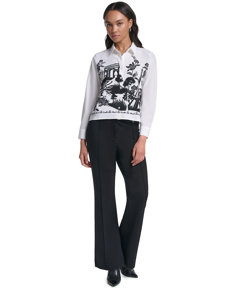 Karl Lagerfeld Paris Petite Collared Button-Front Blouse