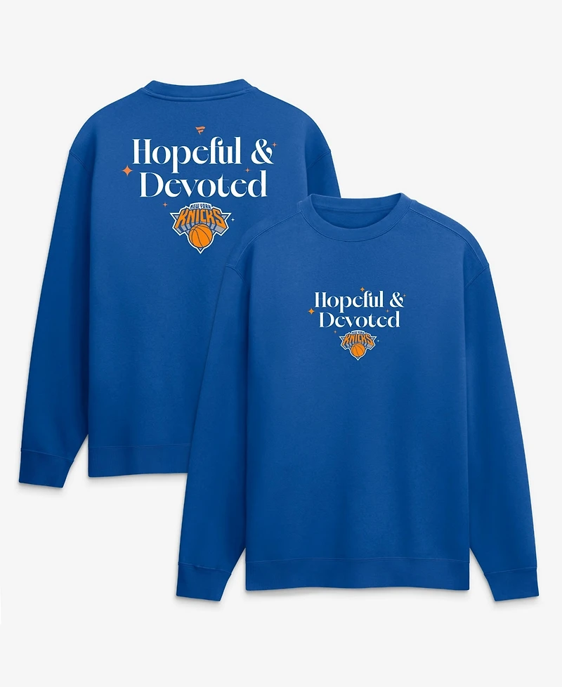 Fanatics Men's Blue New York Knicks Hopeful Devoted Fleece Crew Sweatshirt