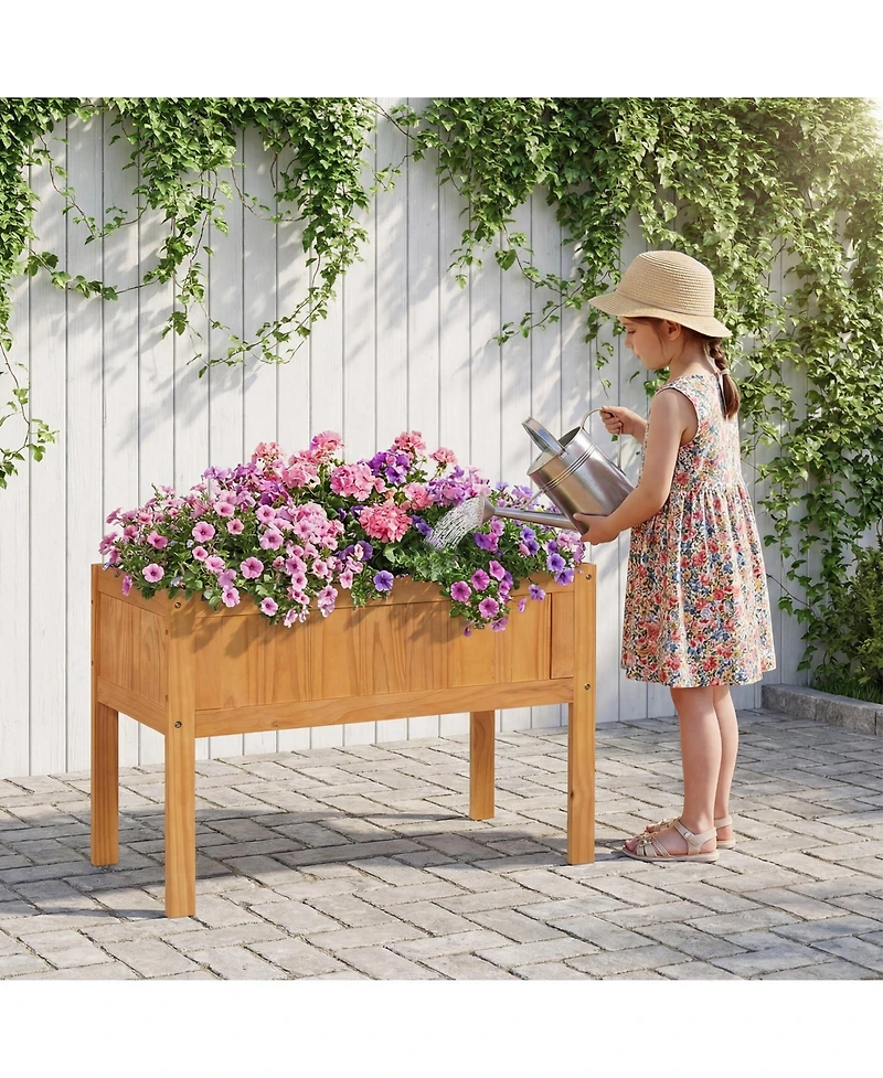 Costway Wooden Raised Garden Bed Elevated Planter Box with Bed Liner and Drainage Holes